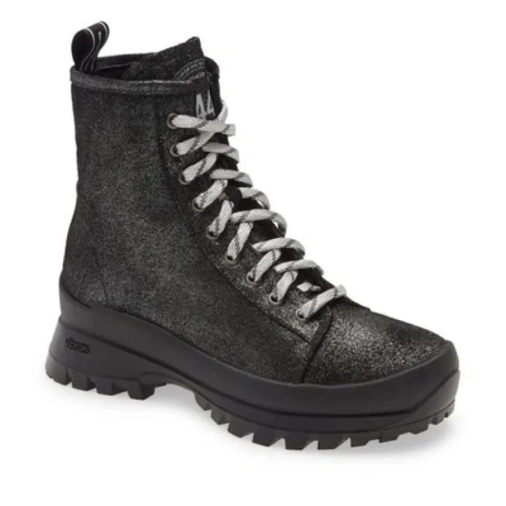 P448 Women's Denise Platform Sneaker Booties in Black Shimmer.  EU36/US 6-6.5